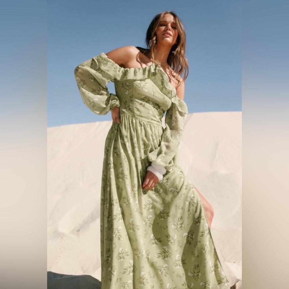 Petal & pup floral off the shoulder long sleeve maxi dress